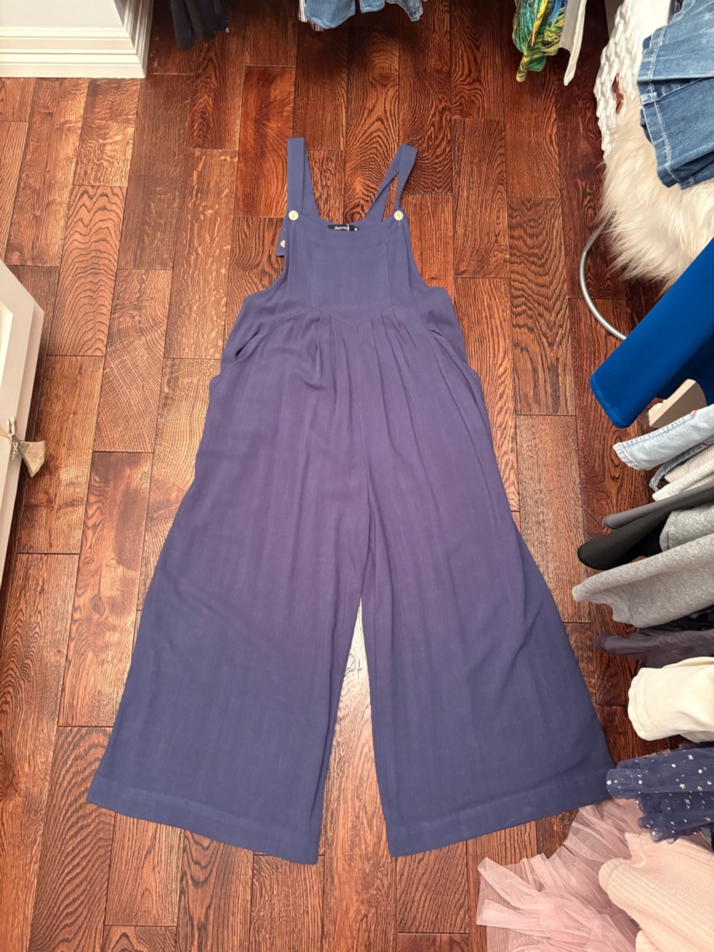NWT Automet Navy Wide Leg Overall Jumpsuit Size M Boho
